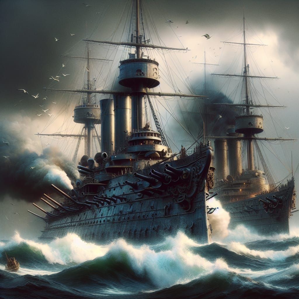 Ironclads Clash in a Steampunk Naval Battle
