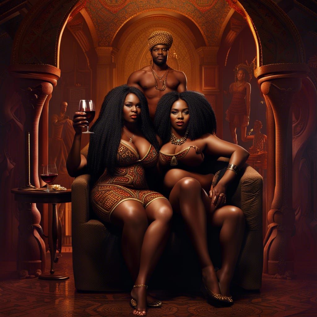 Ultra Rich African Woman with Servant: Digital Matte Paintin...