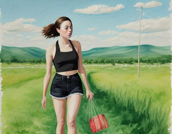 Aubrey Plaza in Gouache Style Digital Art