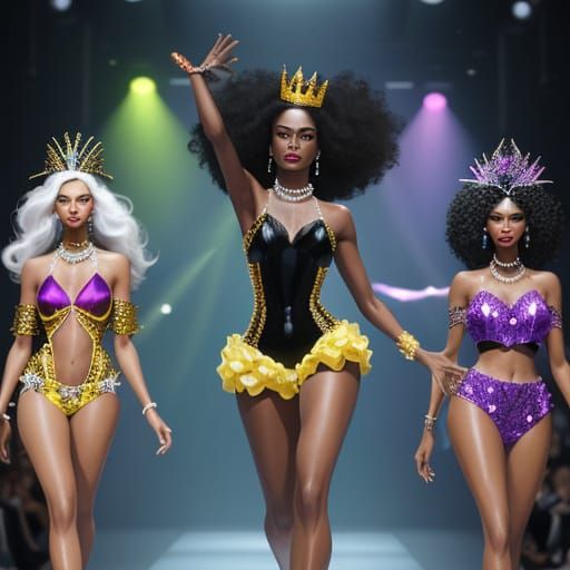 Confident Black Models Strut Runway in Glamorous Fashion Ill...