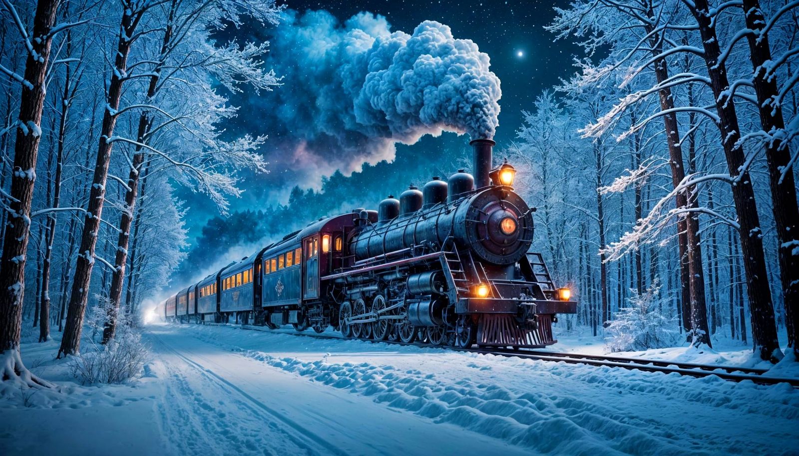 Magical Fantasy Train in Frozen Forest