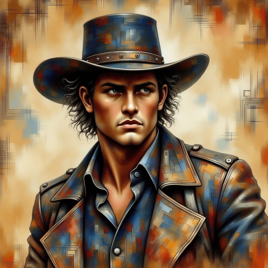 Cowboy Portrait in Abstract Style