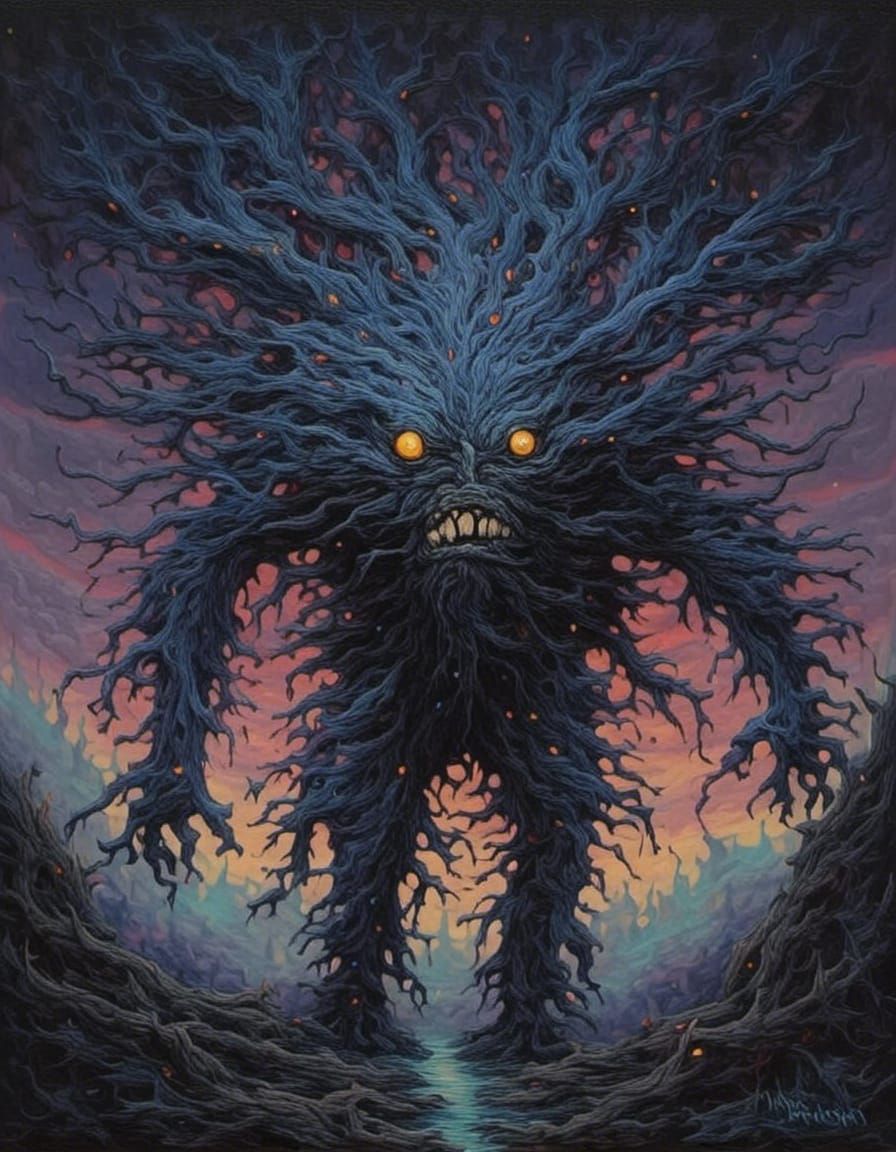 Surreal One-Eyed Monster in Expressionist Oil Painting