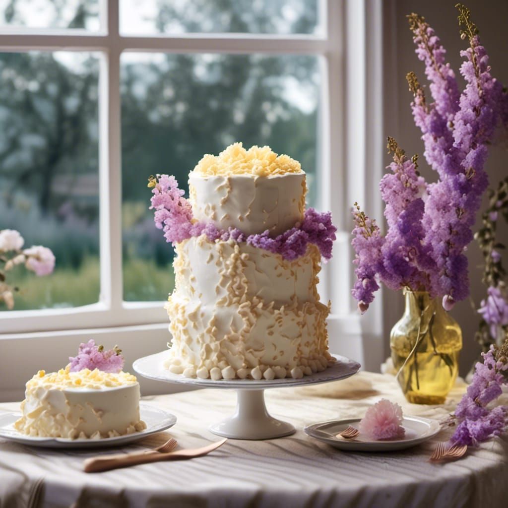 Wisteria Birthday Cake with Carnations, Hyperrealistic