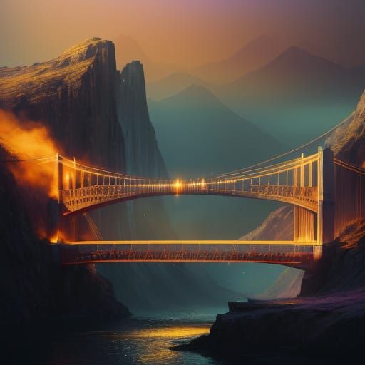 Hyperrealistic Concept Art of a Majestic Suspension Bridge
