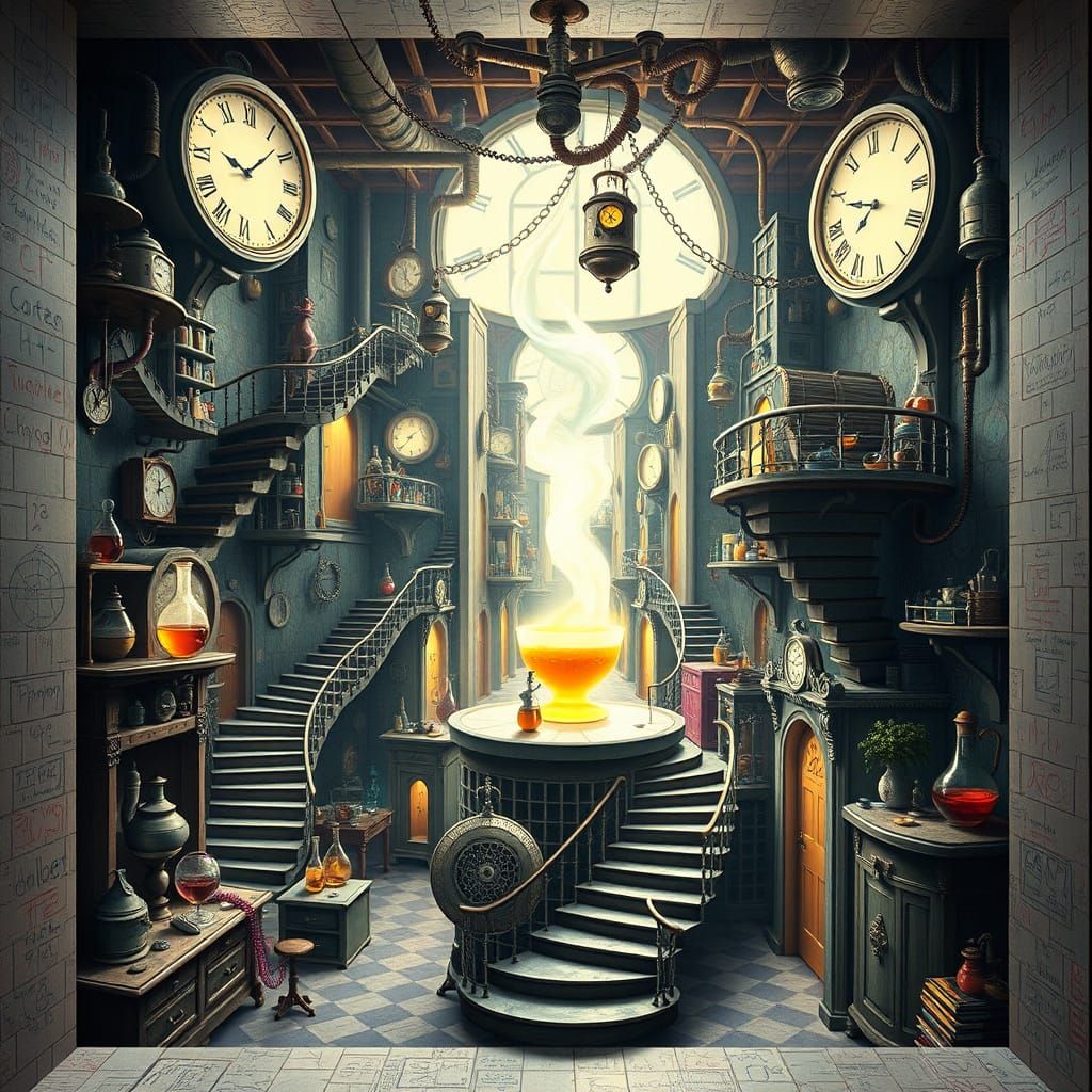 Mad Hatter's Escher-Inspired Steampunk Laboratory