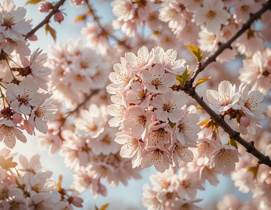 Ethereal Cherry Blossoms in Golden Hour Light