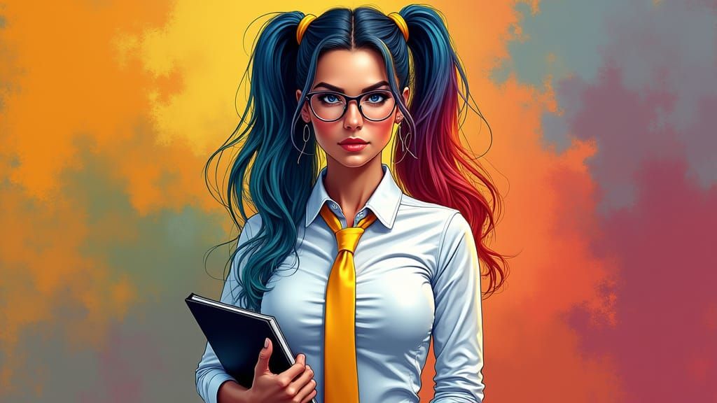 Stylish Fitness Model in Vibrant Digital Artwork