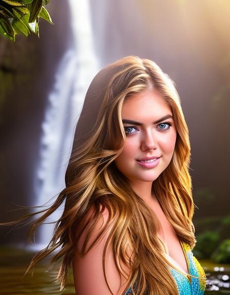 Kate Upton at a Waterfall