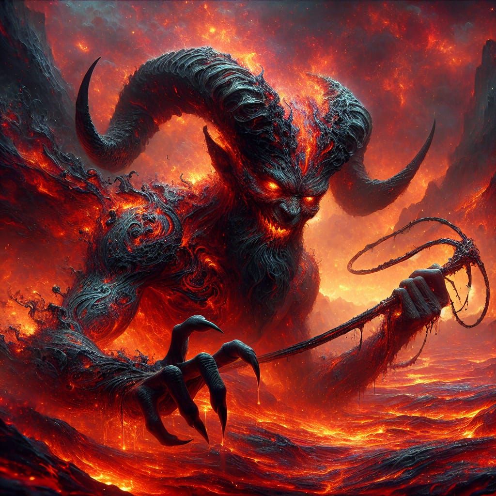 Menacing Devil in a Classical Fantasy Landscape