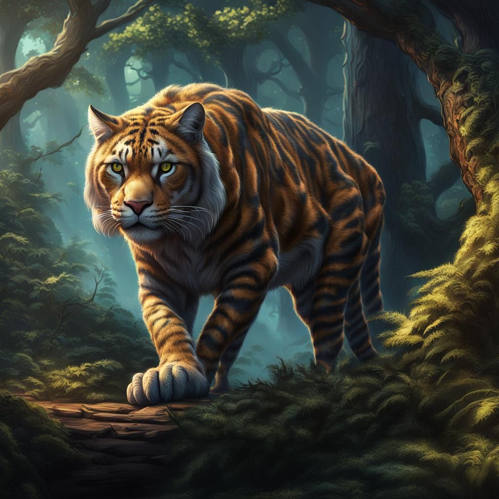 Big Cat in Wood: Detailed Matte Painting