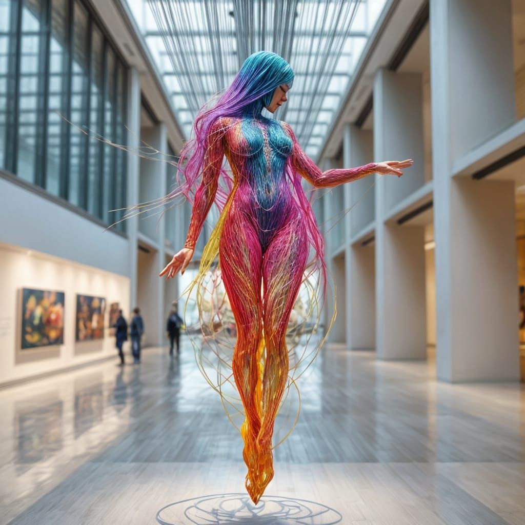 Rainbow String Art Woman Sculpture