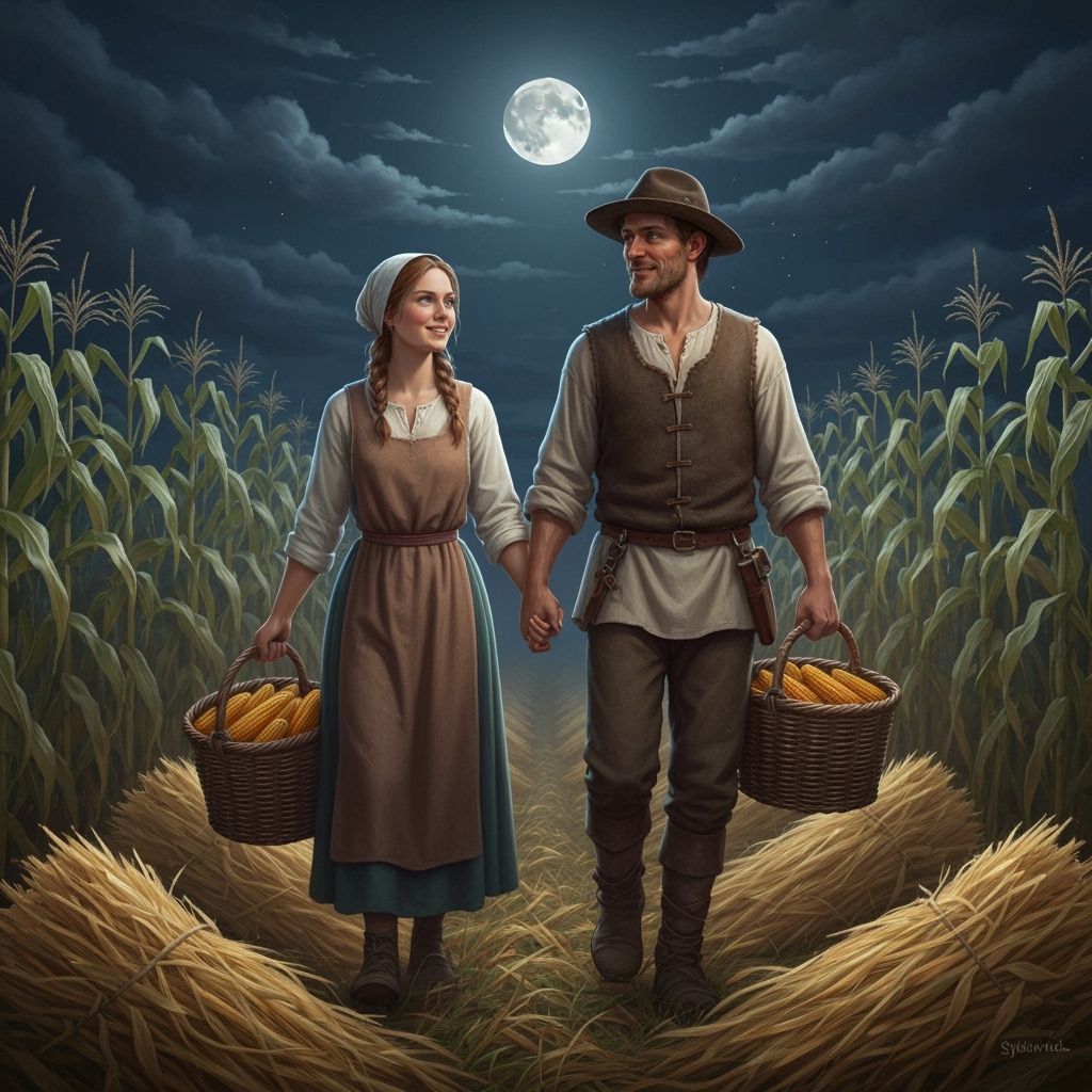 Medieval Farmers Under Harvest Moon in Hyperrealism