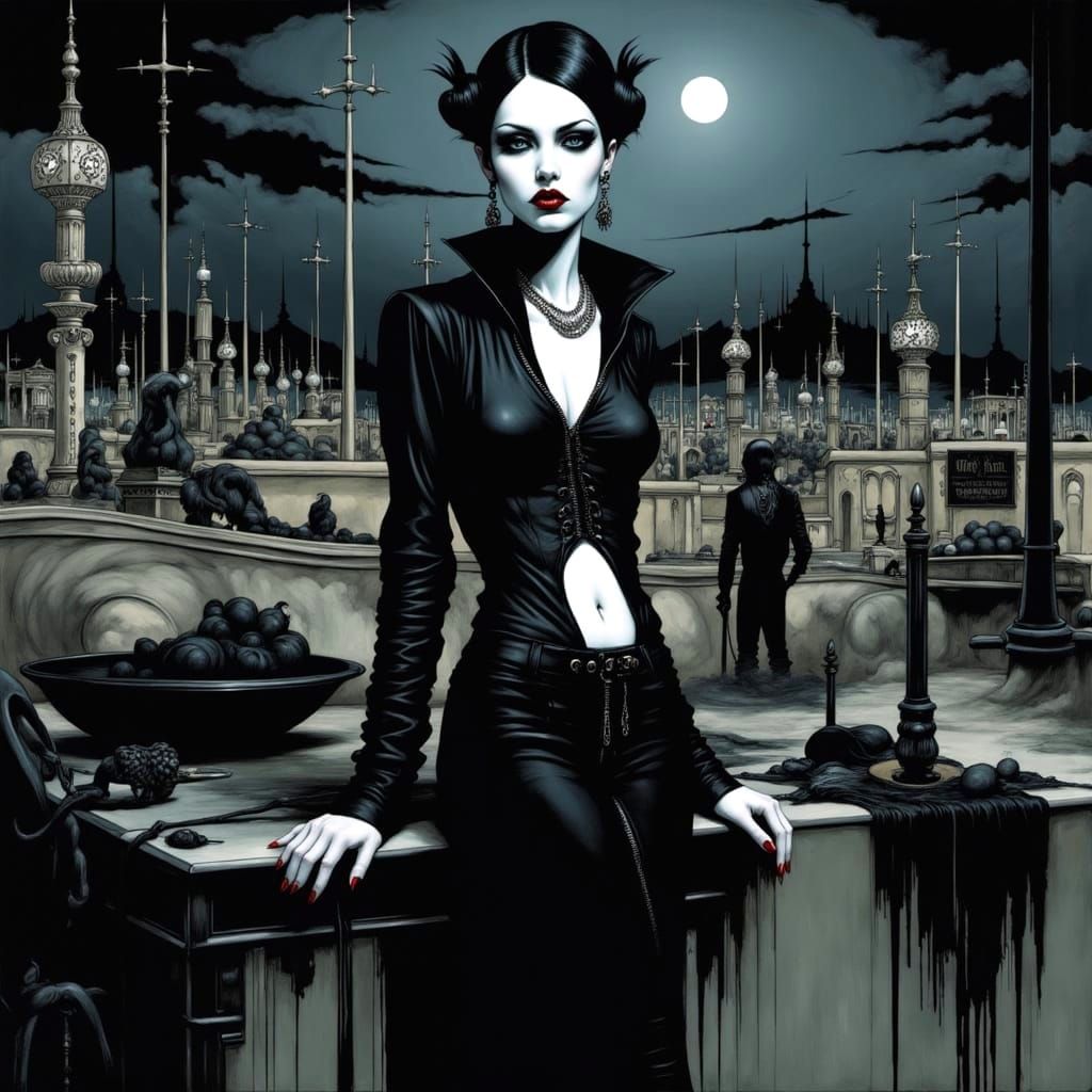 Gothic Vampire Woman Rises from Las Vegas Shadows in Dark Fa...