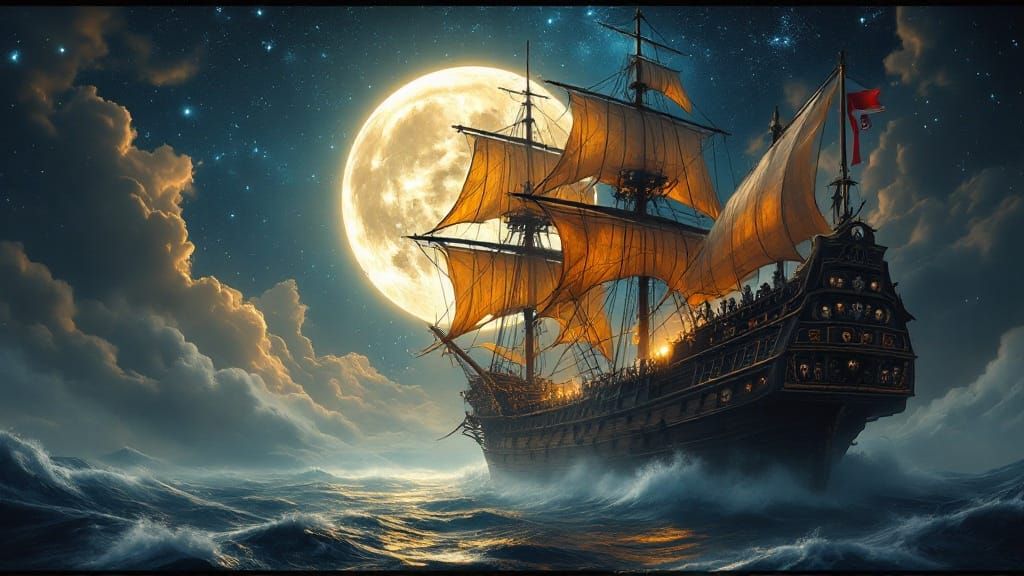 Ethereal Galleon in Sunset Haze