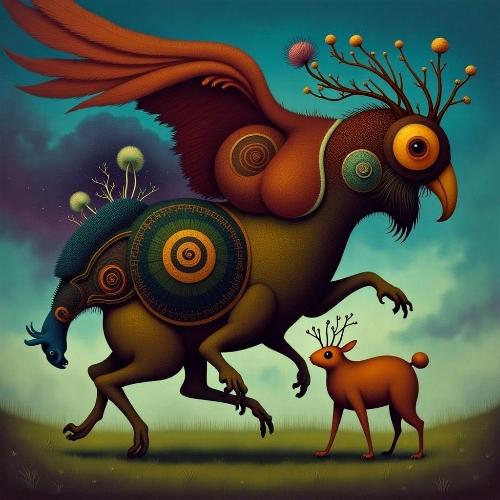 Rabbit wolf eagle mammoth <lora:CICADA SONG:1.0> hybrid