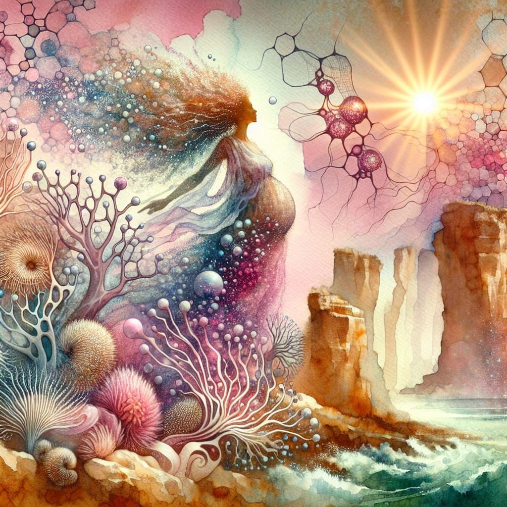 Mythical Nymph in Surrealist Watercolor Flower Garden