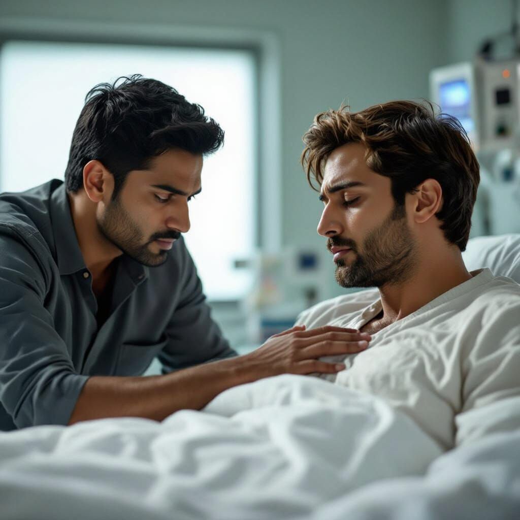 Dramatic Scene of Man Checking Another's Breathing