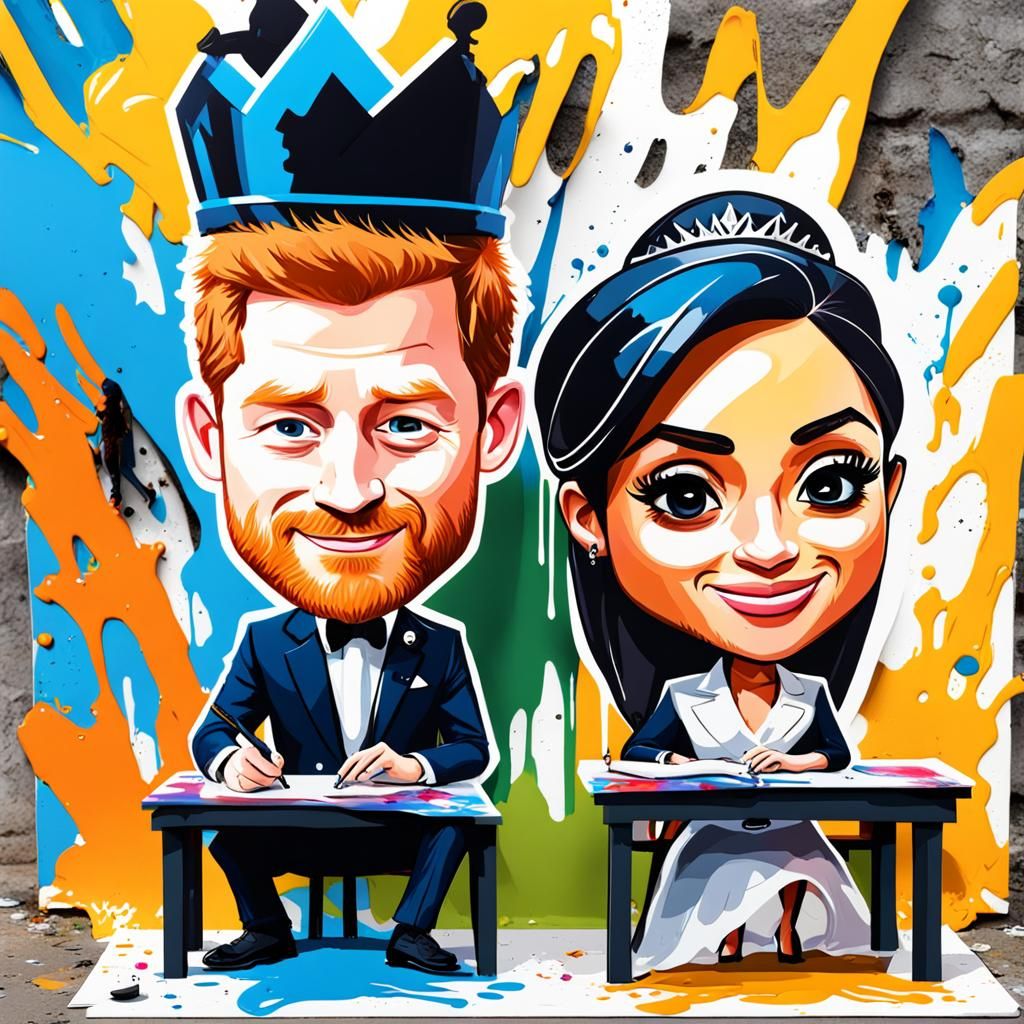 Chibi Harry and Meghan: Graffiti-Style Autograph Signing