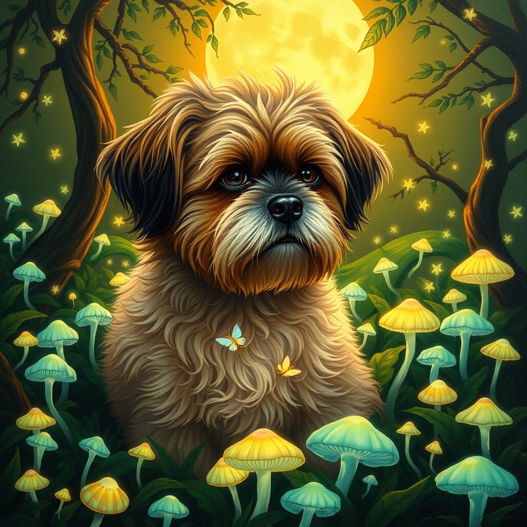 Regal Shih Tzu/Havanease in Bioluminescent Mushroom Field