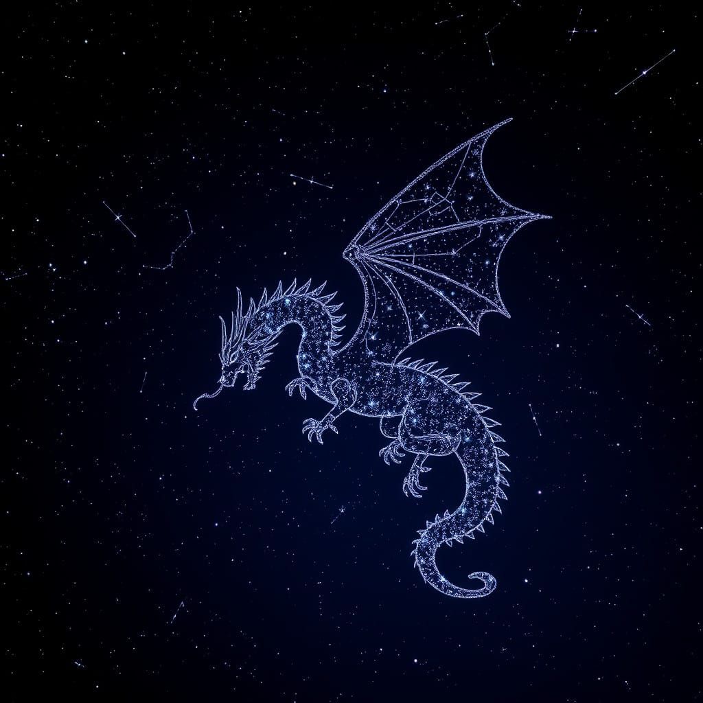 Majestic Celestial Dragon Constellation in Deep Blues