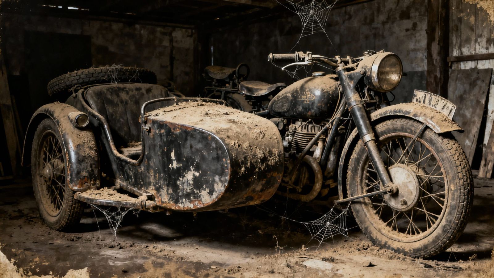 Vintage Motorbike in Abandoned Garage - Expressionist Style