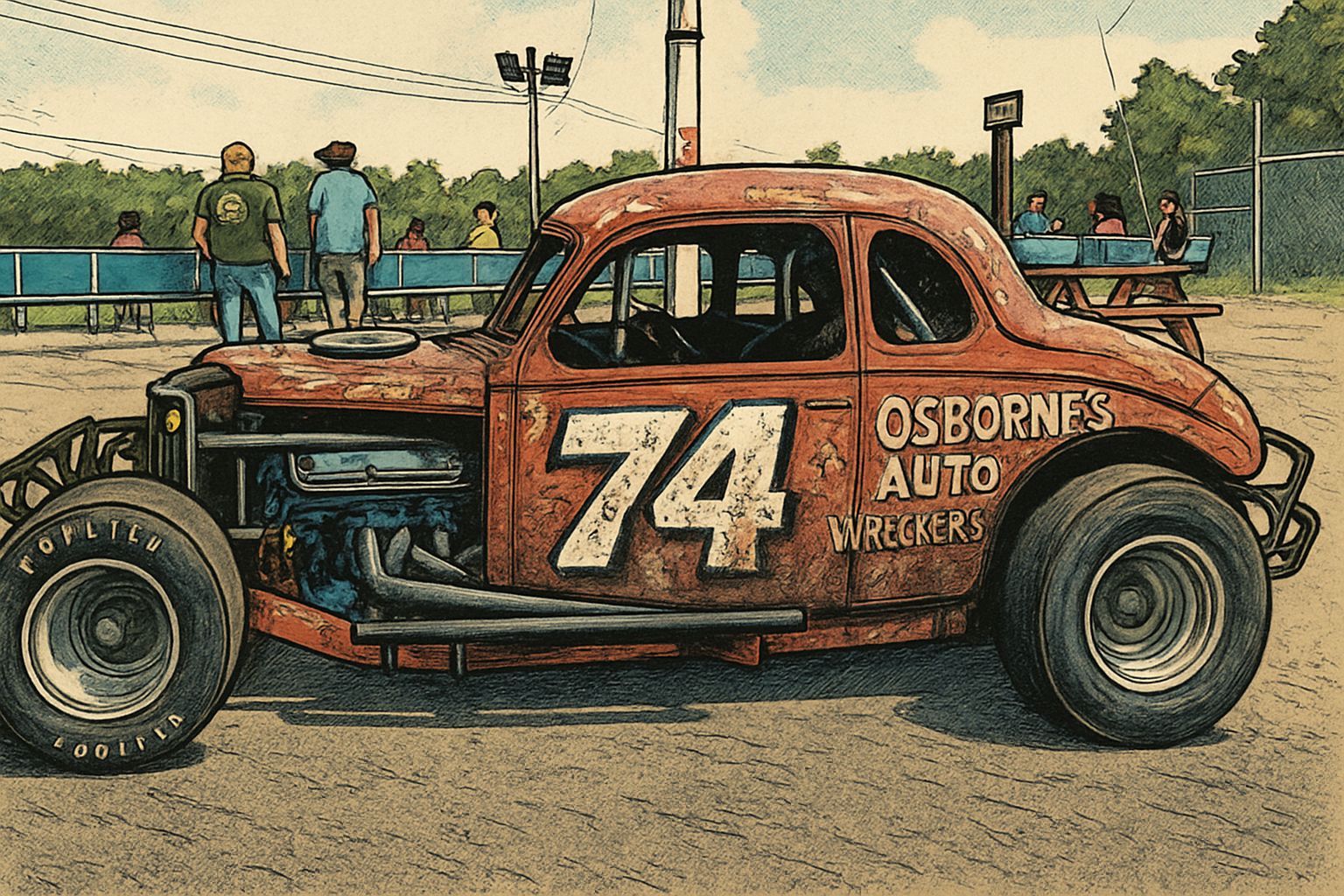 Cartoon Illustration of Osbornes Auto Wreckers