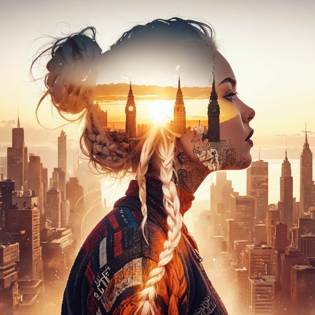 Detailed Ink Sketch of a Punk Girl with Braids