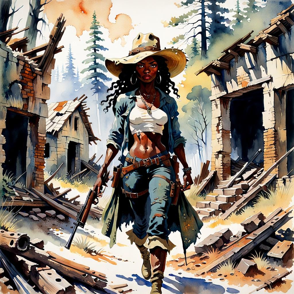 Post-Apocalyptic Village Landscape in Impressionistic Style