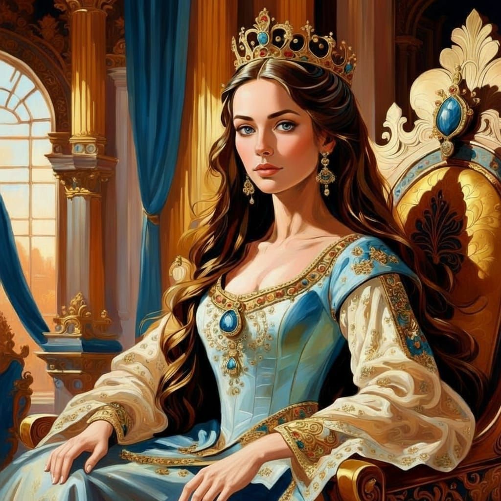 Empress in Throne Room: Oil Painting Portrait