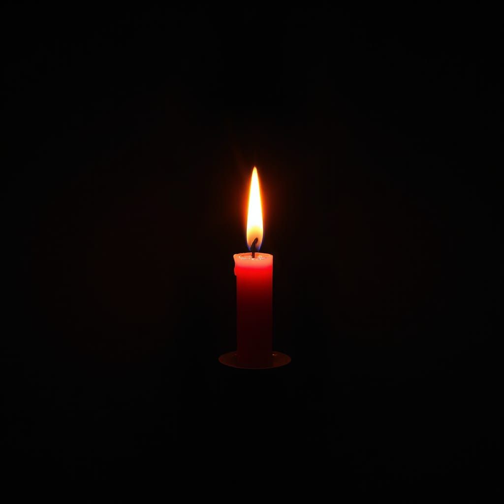 Crimson Candle Flickers in Dark, Mysterious Chamber