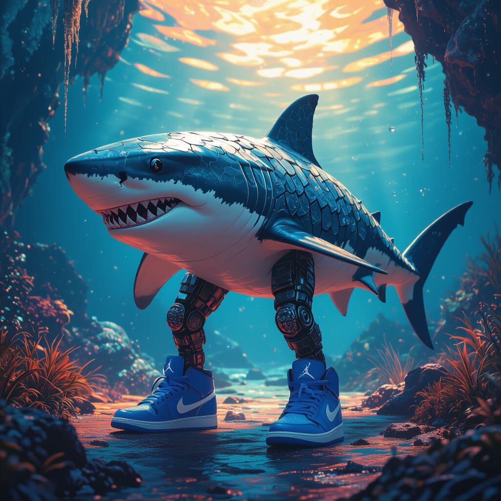 Shark with Legs in Jordans: Mystical Concept Art