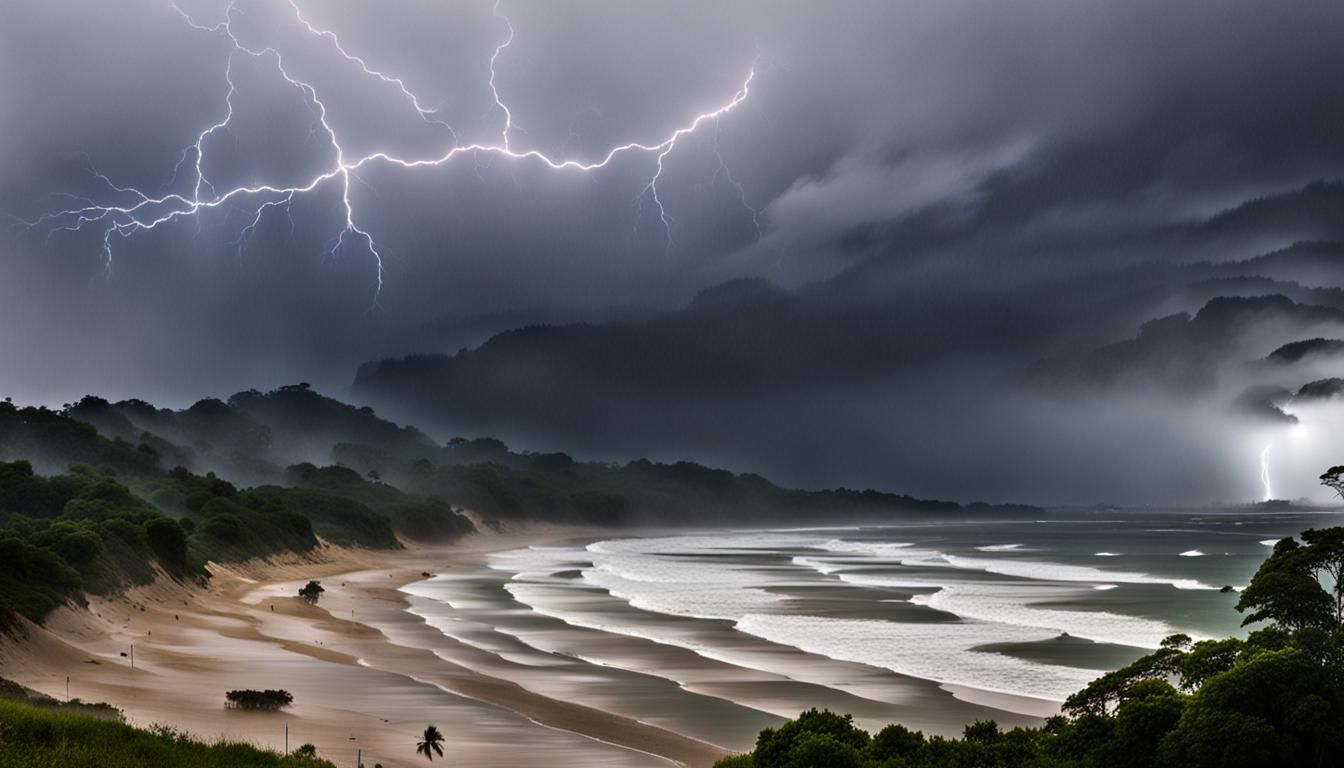 Tsunami Approaching Under a Stormy Sky
