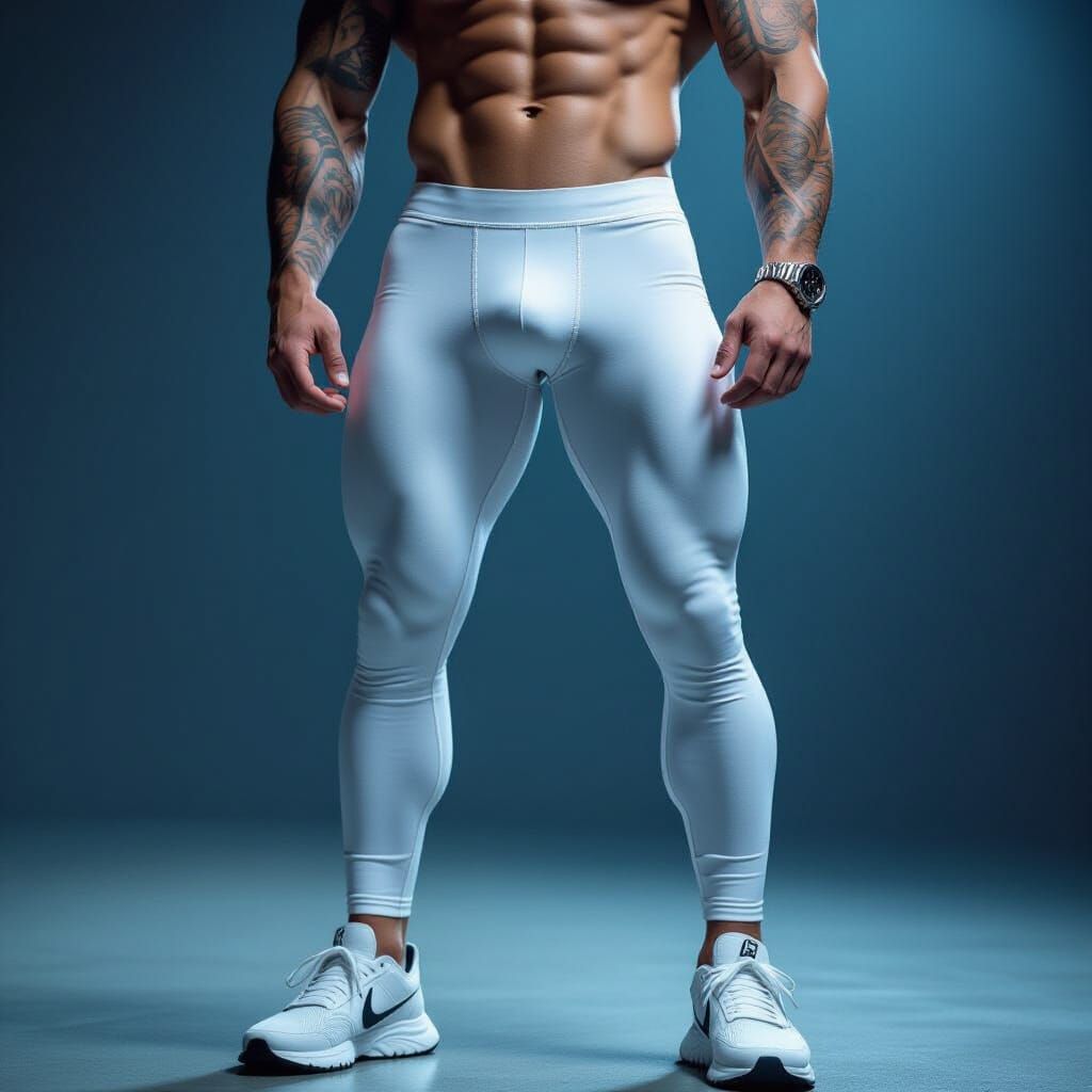 Hyperrealistic Muscular Man Portrait in Dimly Lit Room