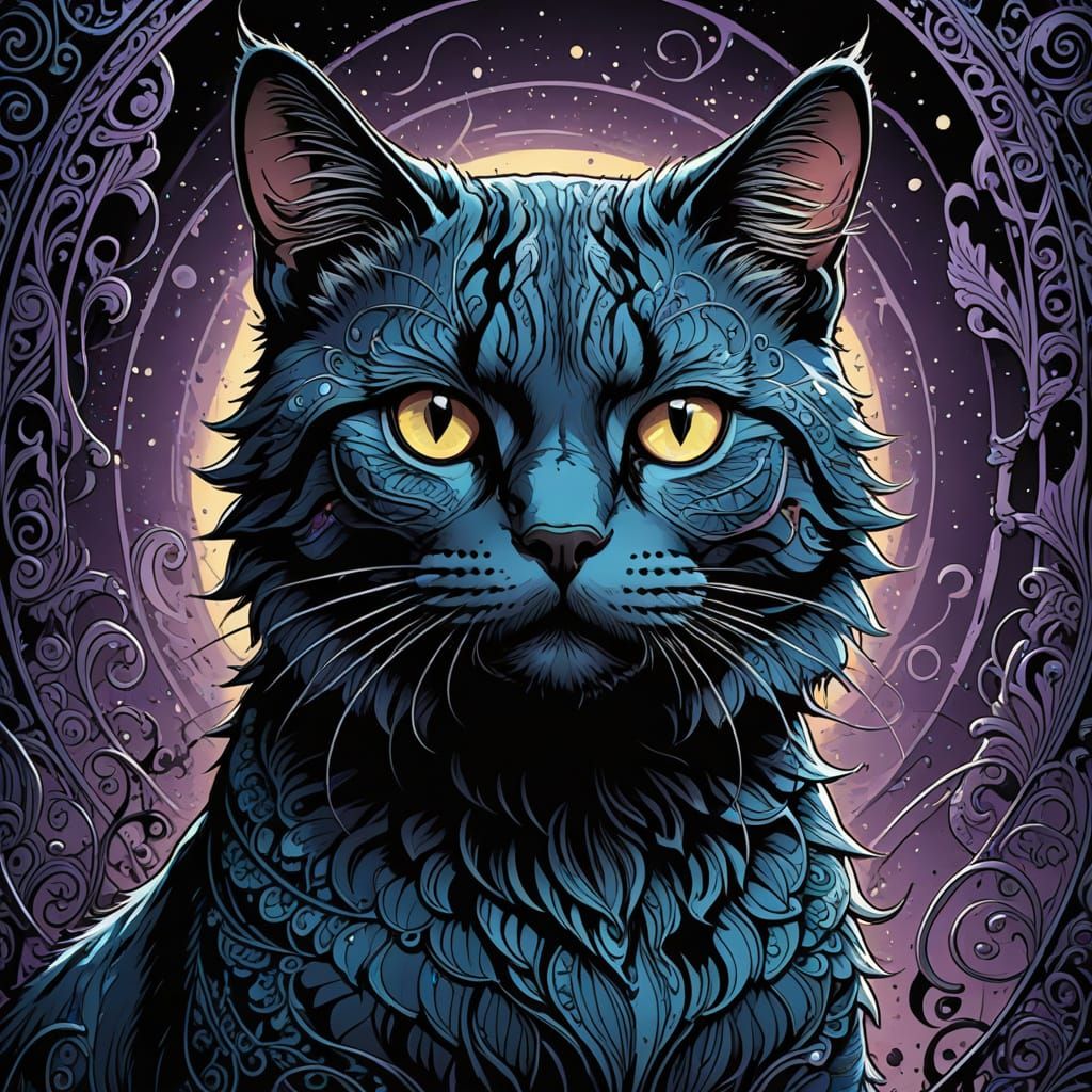 Intricate Filigree Cat in Comic Book Style