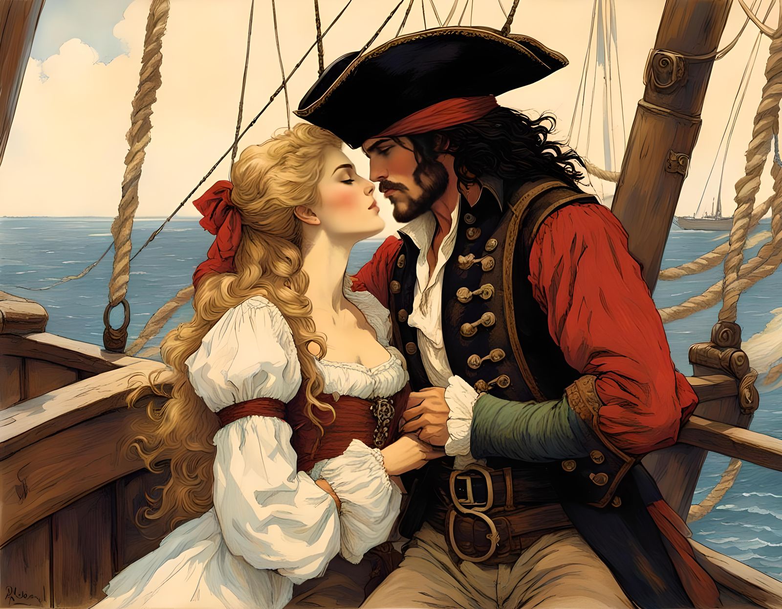 Pirate Romance Illustration in Howard Pyle Style