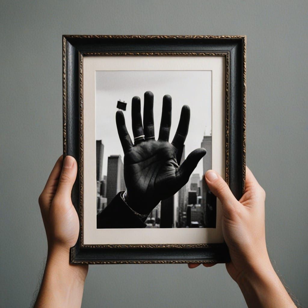 Hand holding a picture frame with a picture if a hand holding a photograph of a picture of a hand