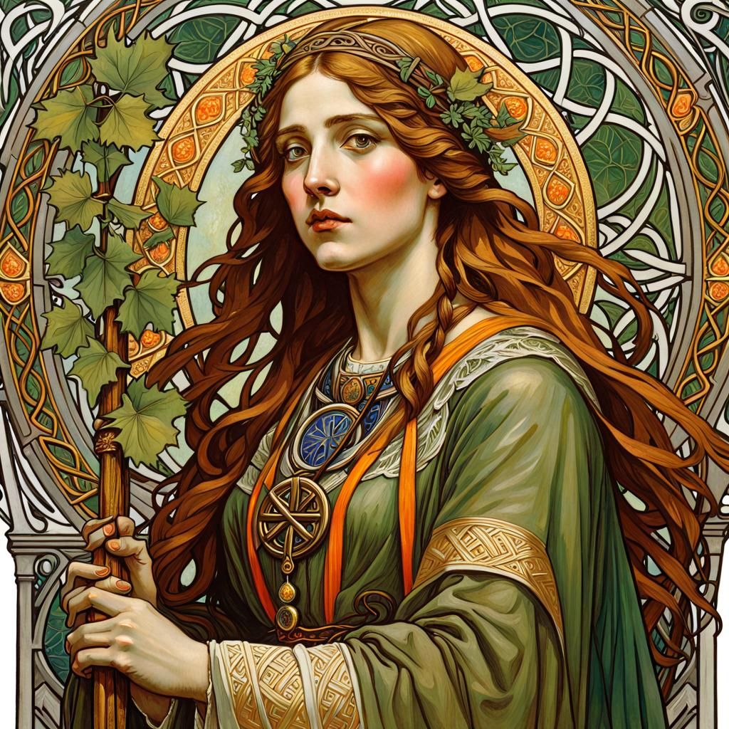 St. Bridget Portrait in Pre-Raphaelite Art Nouveau Style