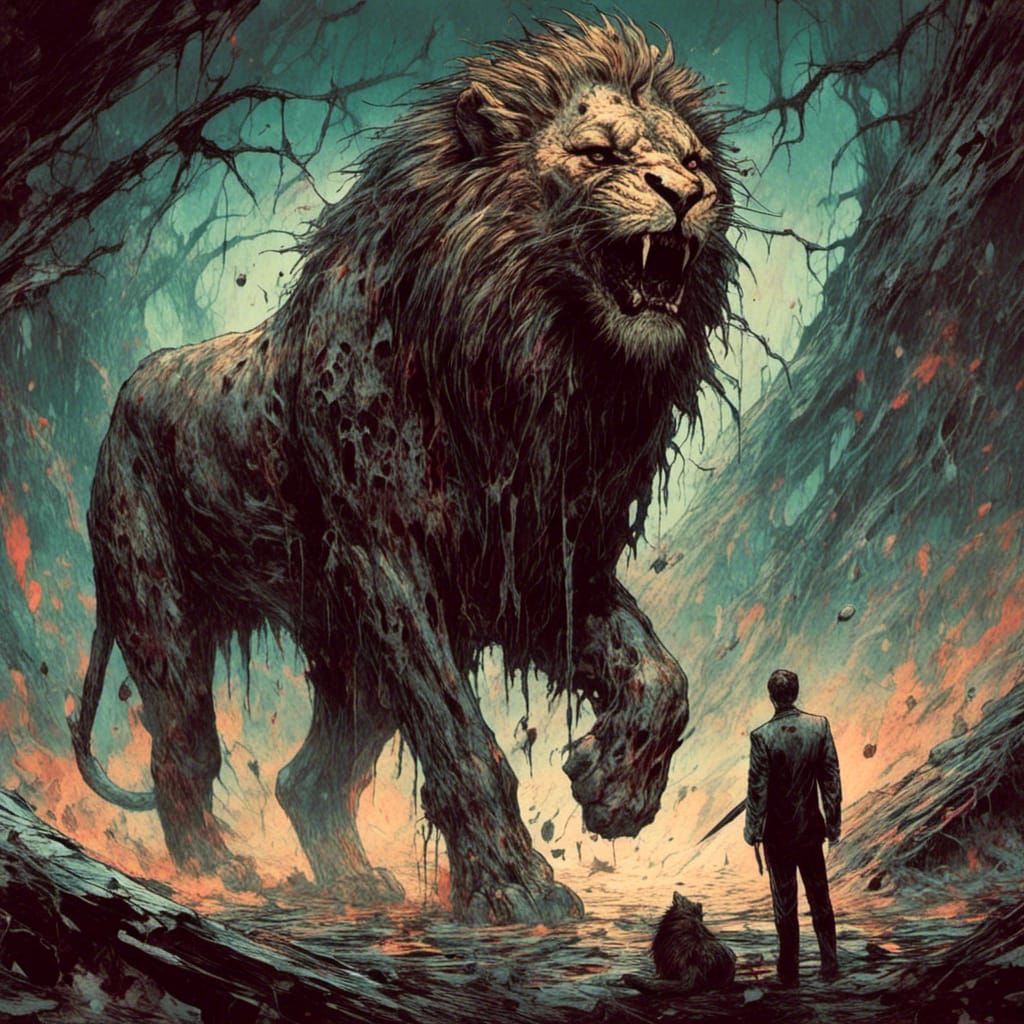 Lion-Headed Man in Comic Book Style