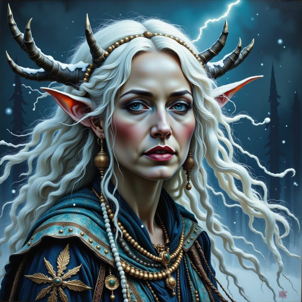 Winter Witch Fae Crone in Abstract Art Style