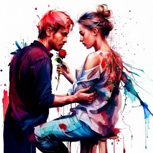 Romantic Portrait: Man with Rose Kneeling