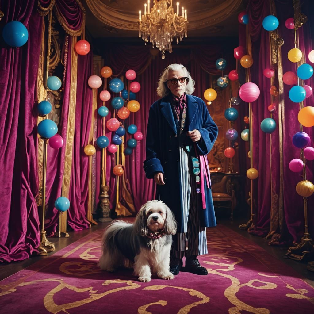 Elegant Old Man with Blue Hair in Cinematic Style