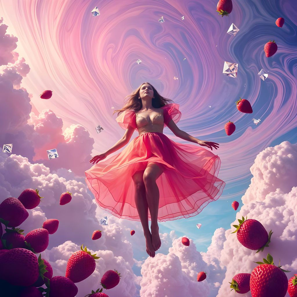 Psychedelic Pop Art Portrait of a Girl in a Dreamlike Landsc...