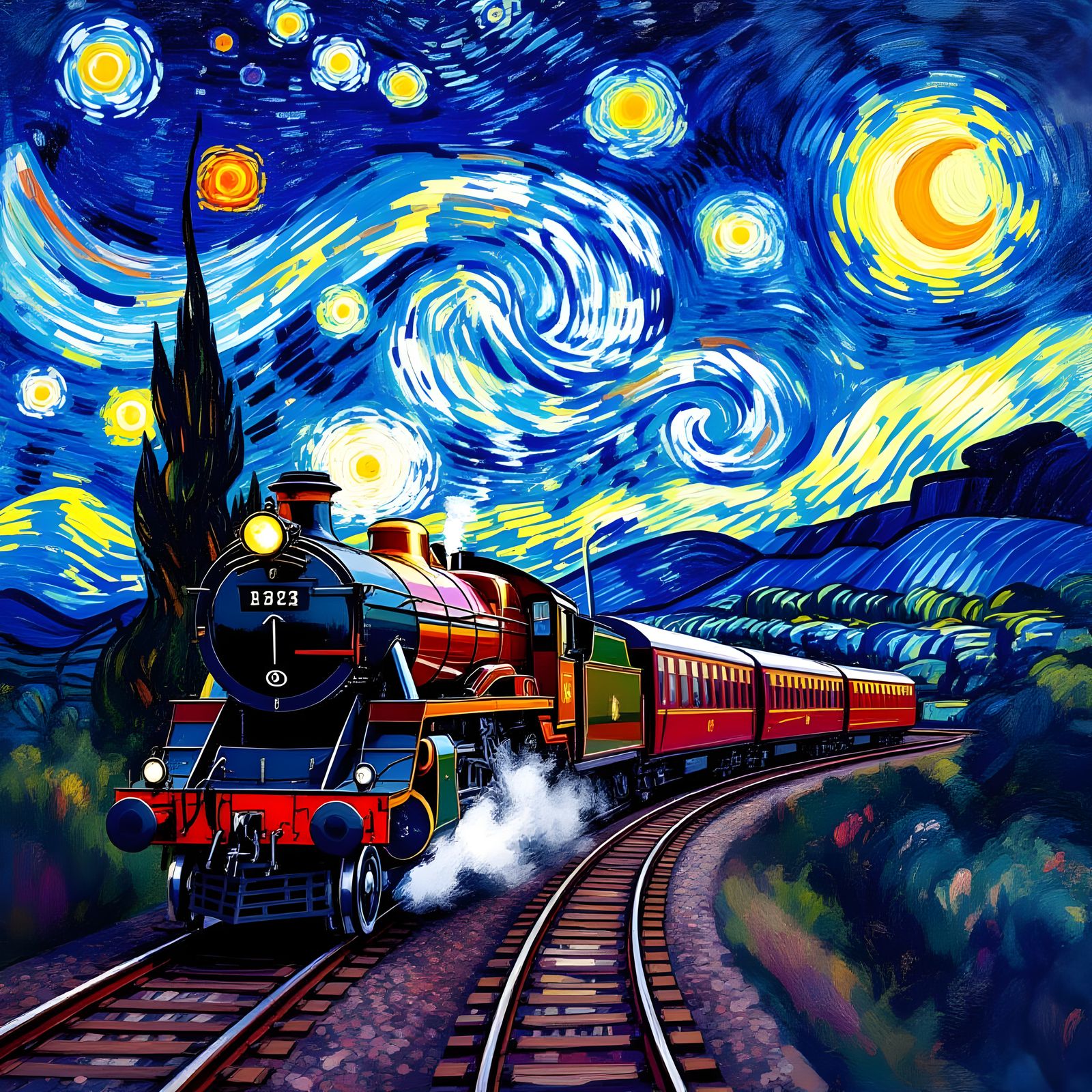Hogwarts Express in Starry Night Style