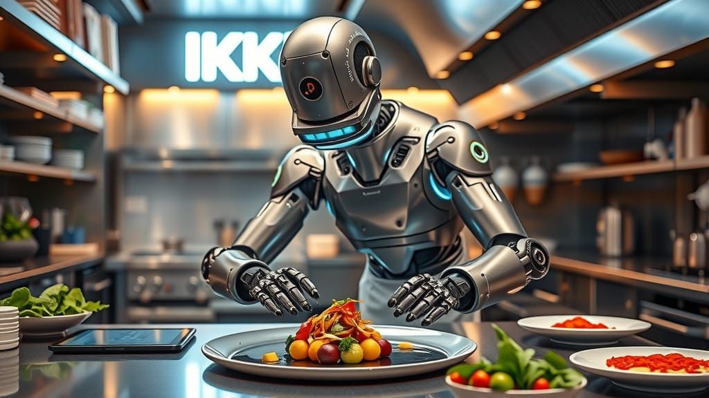 Futuristic Robot Chef in Modern Kitchen