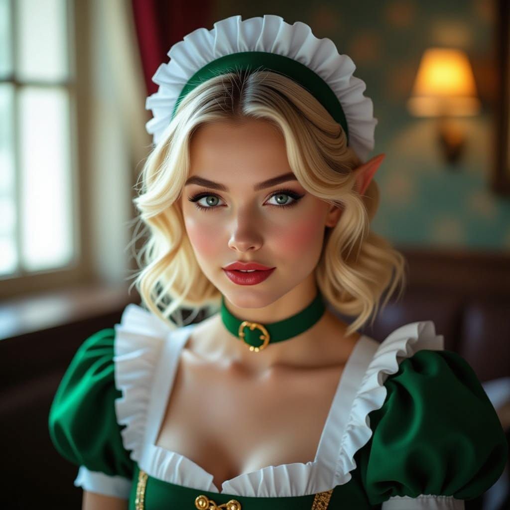 Cinematic Blonde Elf French Maid