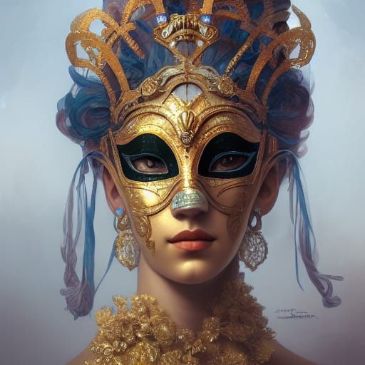 Goddess in Venetian Mask: Hyperdetailed Portrait