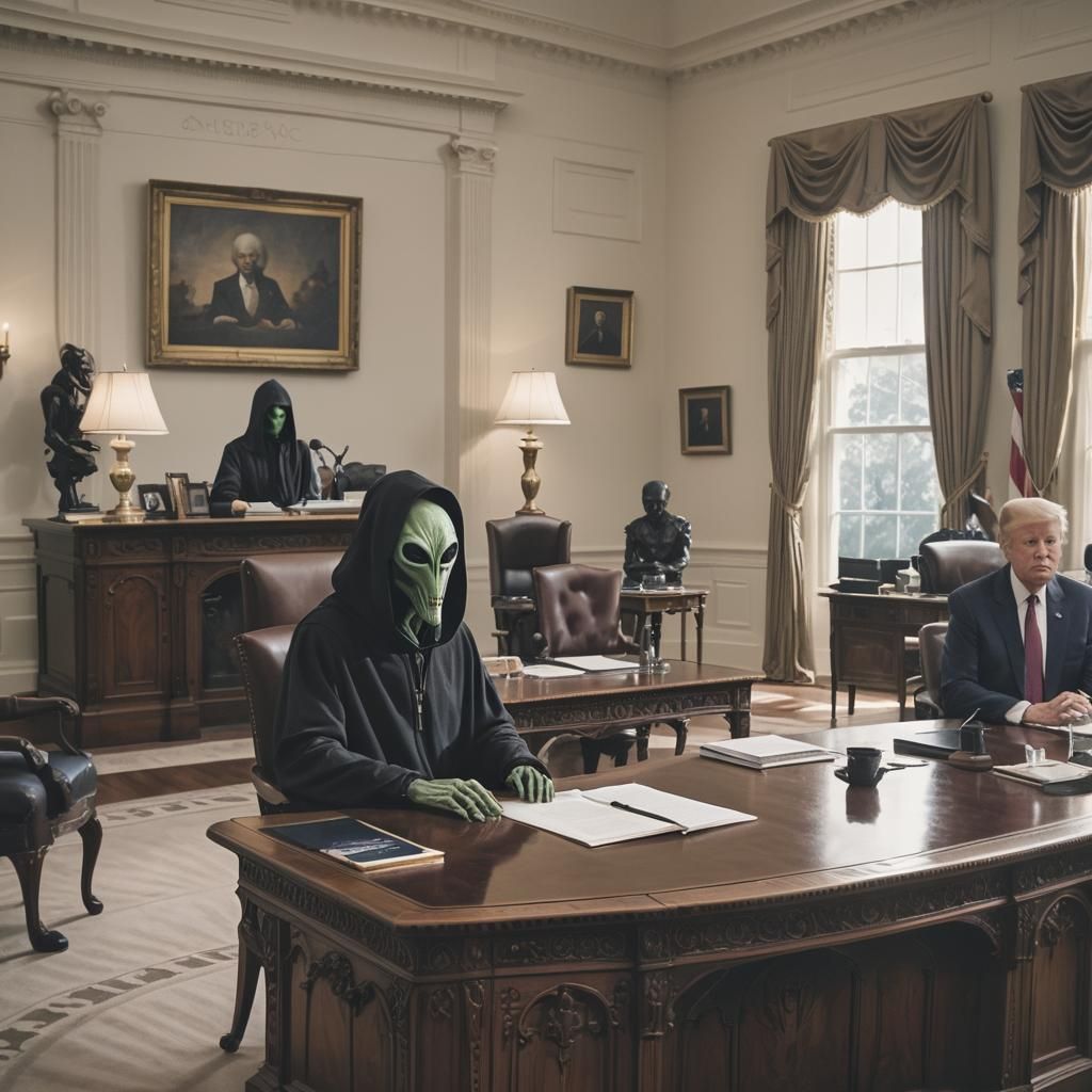 Hooded Alien Addresses Nation from White House