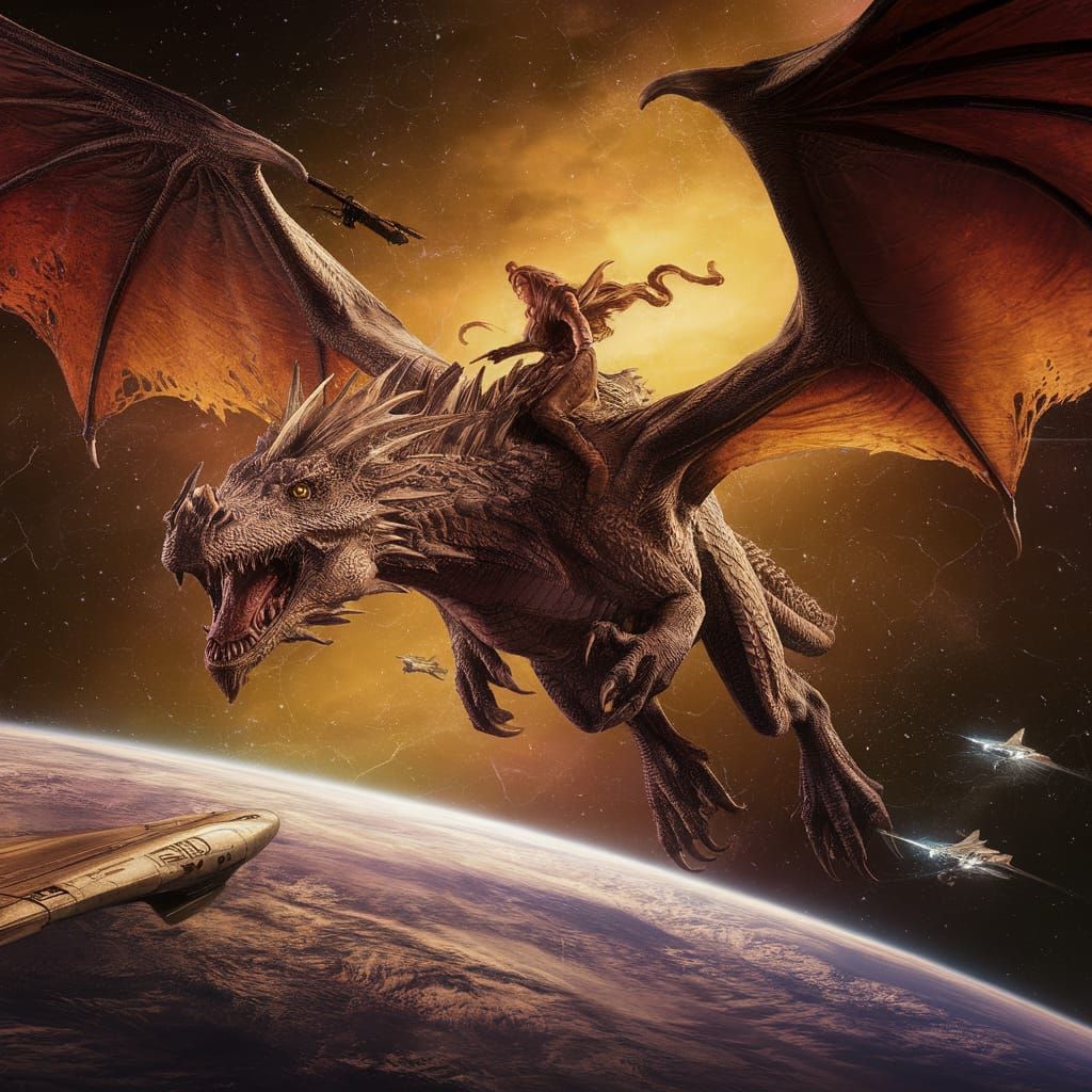 Dragons and Jets Defend Earth in Dark Fantasy Art