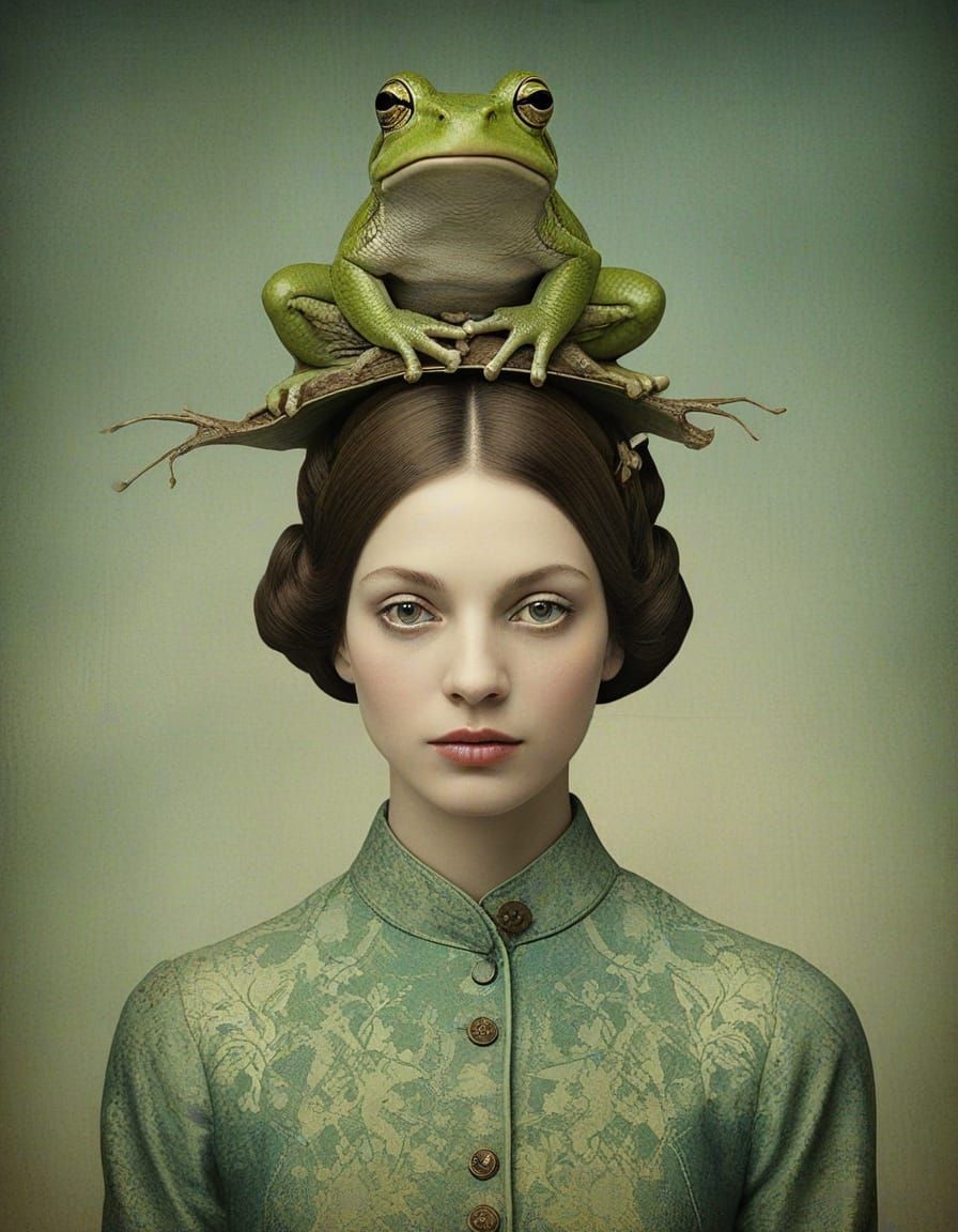 Minimalist Frog-Woman Portrait in Catrin Welz-Stein Style